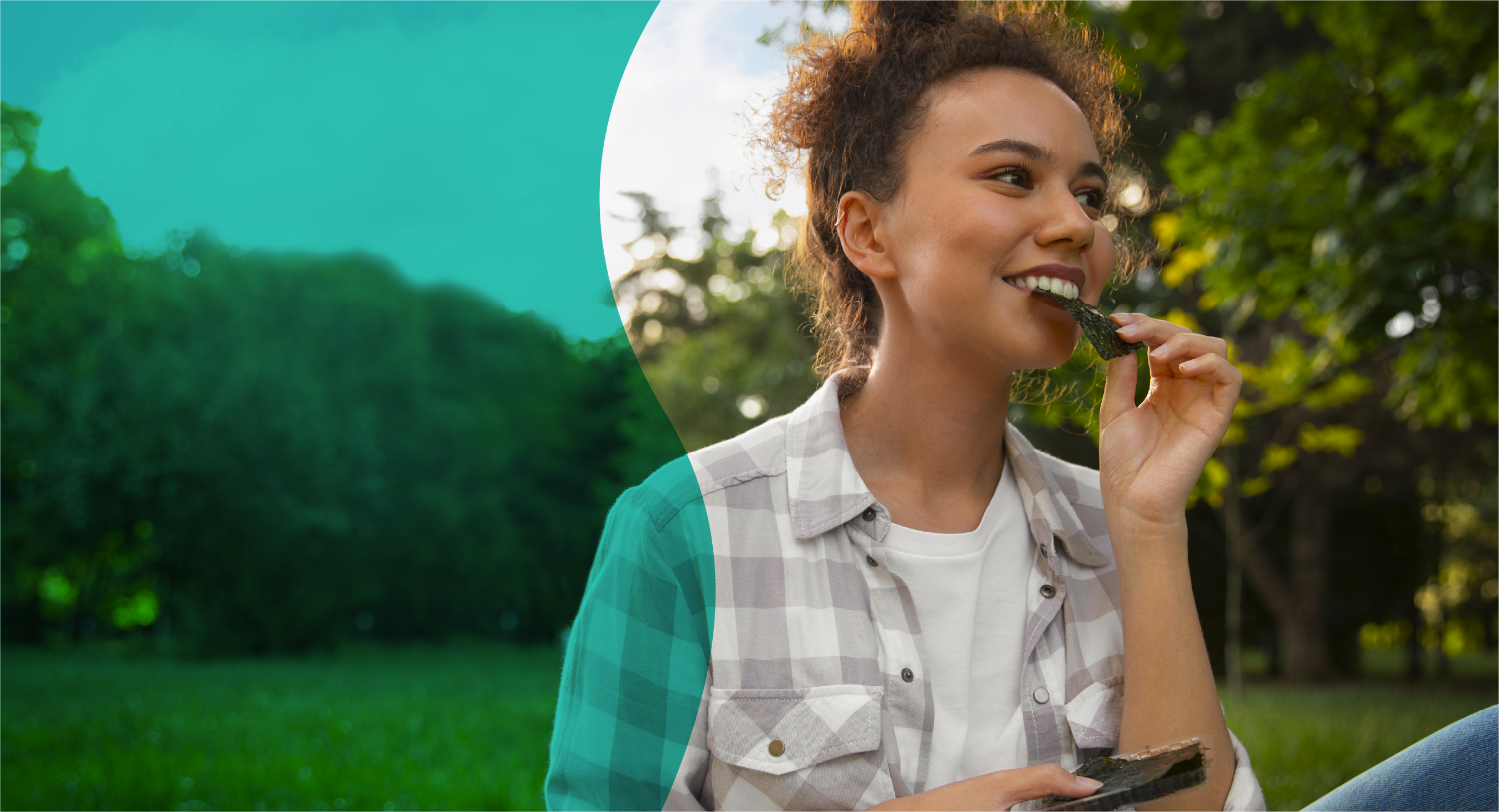 Woman enjoying healthy eating as part of a balanced lifestyle and positive relationship with food.